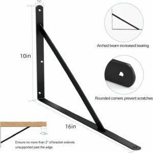 Large Shelf Brackets -  16x10"- 1 Pair Black