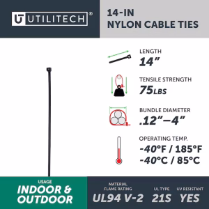 Utilitech 14-Inch Outdoor Cable Ties – 20-Pack